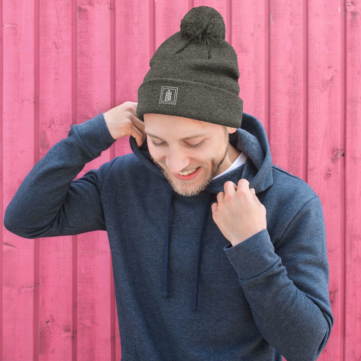 POSTCARD ROW Logo Pom-Pom Beanie